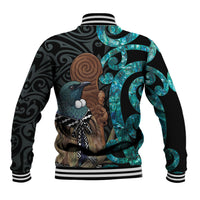 New Zealand Tui Bird Wahaika Baseball Jacket Maori Weapon Paua Shell Koru Pattern LT22 - Polynesian Pride