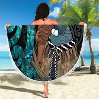 New Zealand Tui Bird Wahaika Beach Blanket Maori Weapon Paua Shell Koru Pattern LT22 - Polynesian Pride