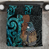 New Zealand Tui Bird Wahaika Bedding Set Maori Weapon Paua Shell Koru Pattern LT22 Black - Polynesian Pride