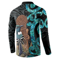 New Zealand Tui Bird Wahaika Button Sweatshirt Maori Weapon Paua Shell Koru Pattern LT22 - Polynesian Pride