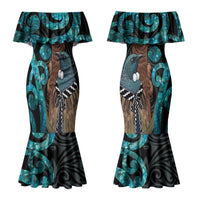 New Zealand Tui Bird Wahaika Couples Matching Mermaid Dress and Hawaiian Shirt Maori Weapon Paua Shell Koru Pattern LT22 - Polynesian Pride
