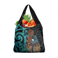 New Zealand Tui Bird Wahaika Grocery Bag Maori Weapon Paua Shell Koru Pattern LT22 1-pack One Size Black - Polynesian Pride
