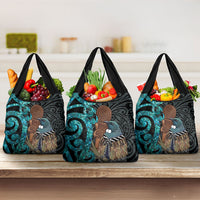 New Zealand Tui Bird Wahaika Grocery Bag Maori Weapon Paua Shell Koru Pattern LT22 3-pack One Size Black - Polynesian Pride