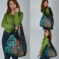 New Zealand Tui Bird Wahaika Grocery Bag Maori Weapon Paua Shell Koru Pattern LT22 - Polynesian Pride