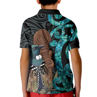 New Zealand Tui Bird Wahaika Kid Polo Shirt Maori Weapon Paua Shell Koru Pattern LT22 - Polynesian Pride
