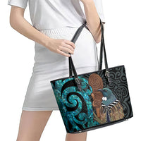 New Zealand Tui Bird Wahaika Leather Tote Bag Maori Weapon Paua Shell Koru Pattern LT22 - Polynesian Pride
