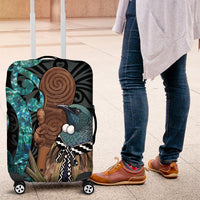 New Zealand Tui Bird Wahaika Luggage Cover Maori Weapon Paua Shell Koru Pattern LT22 Black - Polynesian Pride