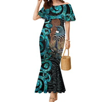 New Zealand Tui Bird Wahaika Mermaid Dress Maori Weapon Paua Shell Koru Pattern LT22 Women Black - Polynesian Pride