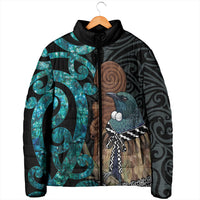 New Zealand Tui Bird Wahaika Padded Jacket Maori Weapon Paua Shell Koru Pattern LT22 - Polynesian Pride