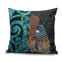 New Zealand Tui Bird Wahaika Pillow Cover Maori Weapon Paua Shell Koru Pattern LT22 Black - Polynesian Pride