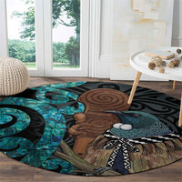 New Zealand Tui Bird Wahaika Round Carpet Maori Weapon Paua Shell Koru Pattern LT22 - Polynesian Pride