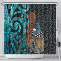 New Zealand Tui Bird Wahaika Shower Curtain Maori Weapon Paua Shell Koru Pattern LT22 - Polynesian Pride