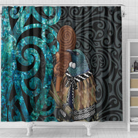 New Zealand Tui Bird Wahaika Shower Curtain Maori Weapon Paua Shell Koru Pattern LT22 - Polynesian Pride