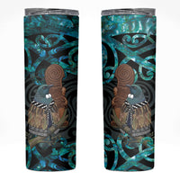New Zealand Tui Bird Wahaika Skinny Tumbler Maori Weapon Paua Shell Koru Pattern LT22 Black - Polynesian Pride