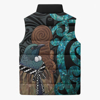 New Zealand Tui Bird Wahaika Sleeveless Puffer Jacket Maori Weapon Paua Shell Koru Pattern LT22 - Polynesian Pride