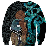 New Zealand Tui Bird Wahaika Sweatshirt Maori Weapon Paua Shell Koru Pattern LT22 - Polynesian Pride
