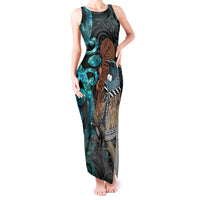 New Zealand Tui Bird Wahaika Tank Maxi Dress Maori Weapon Paua Shell Koru Pattern LT22 Women Black - Polynesian Pride