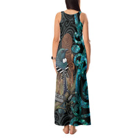 New Zealand Tui Bird Wahaika Tank Maxi Dress Maori Weapon Paua Shell Koru Pattern LT22 - Polynesian Pride
