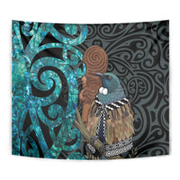 New Zealand Tui Bird Wahaika Tapestry Maori Weapon Paua Shell Koru Pattern LT22 - Polynesian Pride