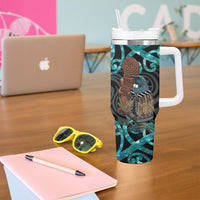New Zealand Tui Bird Wahaika Tumbler With Handle Maori Weapon Paua Shell Koru Pattern LT22 - Polynesian Pride