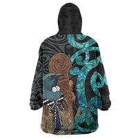 New Zealand Tui Bird Wahaika Wearable Blanket Hoodie Maori Weapon Paua Shell Koru Pattern LT22 - Polynesian Pride