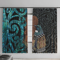New Zealand Tui Bird Wahaika Window Curtain Maori Weapon Paua Shell Koru Pattern LT22 With Hooks Black - Polynesian Pride
