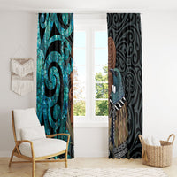 New Zealand Tui Bird Wahaika Window Curtain Maori Weapon Paua Shell Koru Pattern LT22 - Polynesian Pride