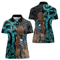 New Zealand Tui Bird Wahaika Women Polo Shirt Maori Weapon Paua Shell Koru Pattern LT22 - Polynesian Pride