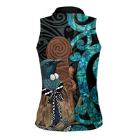 New Zealand Tui Bird Wahaika Women Sleeveless Polo Shirt Maori Weapon Paua Shell Koru Pattern LT22 - Polynesian Pride