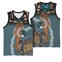 New Zealand Tui Bird Maripi Basketball Jersey Maori Weapon Kowhaiwhai Pattern LT22 - Polynesian Pride