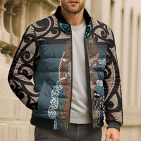 New Zealand Tui Bird Maripi Bomber Puffer Jacket Maori Weapon Kowhaiwhai Pattern LT22 - Polynesian Pride