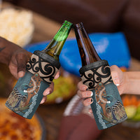 New Zealand Tui Bird Maripi 4 in 1 Can Cooler Tumbler Maori Weapon Kowhaiwhai Pattern LT22 - Polynesian Pride