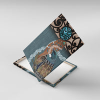 New Zealand Tui Bird Maripi Canvas Wall Art Maori Weapon Kowhaiwhai Pattern LT22 With Frame Slate Blue - Polynesian Pride