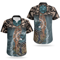 New Zealand Tui Bird Maripi Couples Matching Off Shoulder Maxi Dress and Hawaiian Shirt Maori Weapon Kowhaiwhai Pattern LT22 - Polynesian Pride