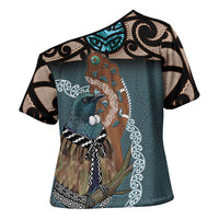 New Zealand Tui Bird Maripi Cross Shoulder Shirt Maori Weapon Kowhaiwhai Pattern LT22 - Polynesian Pride