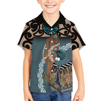 New Zealand Tui Bird Maripi Kid Hawaiian Shirt Maori Weapon Kowhaiwhai Pattern LT22 Kid Slate Blue - Polynesian Pride