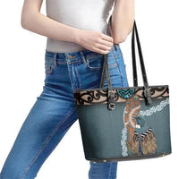 New Zealand Tui Bird Maripi Leather Tote Bag Maori Weapon Kowhaiwhai Pattern LT22 - Polynesian Pride