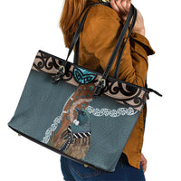 New Zealand Tui Bird Maripi Leather Tote Bag Maori Weapon Kowhaiwhai Pattern LT22 - Polynesian Pride