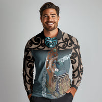 New Zealand Tui Bird Maripi Long Sleeve Polo Shirt Maori Weapon Kowhaiwhai Pattern LT22 - Polynesian Pride