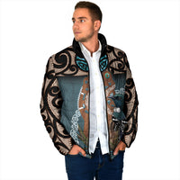 New Zealand Tui Bird Maripi Padded Jacket Maori Weapon Kowhaiwhai Pattern LT22 - Polynesian Pride