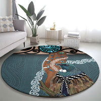 New Zealand Tui Bird Maripi Round Carpet Maori Weapon Kowhaiwhai Pattern LT22 - Polynesian Pride