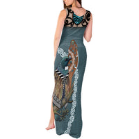New Zealand Tui Bird Maripi Tank Maxi Dress Maori Weapon Kowhaiwhai Pattern LT22 - Polynesian Pride