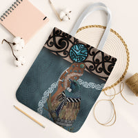 New Zealand Tui Bird Maripi Tote Bag Maori Weapon Kowhaiwhai Pattern LT22 White Strap One Size Slate Blue - Polynesian Pride