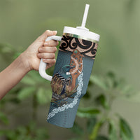New Zealand Tui Bird Maripi Tumbler With Handle Maori Weapon Kowhaiwhai Pattern LT22 - Polynesian Pride