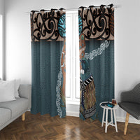 New Zealand Tui Bird Maripi Window Curtain Maori Weapon Kowhaiwhai Pattern LT22 With Grommets Slate Blue - Polynesian Pride