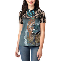 New Zealand Tui Bird Maripi Women Polo Shirt Maori Weapon Kowhaiwhai Pattern LT22 - Polynesian Pride