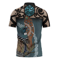 New Zealand Tui Bird Maripi Zipper Polo Shirt Maori Weapon Kowhaiwhai Pattern LT22 - Polynesian Pride