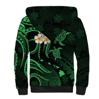 Personalised Niihau Hawaii Sherpa Hoodie Polynesian Tattoo and Pacific Plumeria Green Vibe LT9 - Polynesian Pride