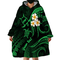 Personalised Niihau Hawaii Wearable Blanket Hoodie Polynesian Tattoo and Pacific Plumeria Green Vibe LT9 - Polynesian Pride
