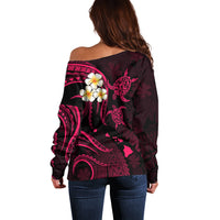 Personalised Niihau Hawaii Off Shoulder Sweater Polynesian Tattoo and Pacific Plumeria Pink Vibe LT9 - Polynesian Pride